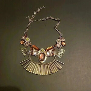 Statement exaggerated gold finish glass metal  multicolor necklace